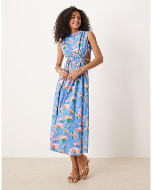 ASOS Vestito Lungo Stampato Arricciato E Allacciato Sul Davanti - Blu