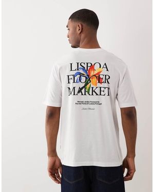 Only & Sons Oversized T-shirt With Lisboa Floral Back Print - White