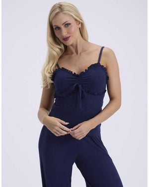 Boux Avenue Frill Ribbed Cami Pyjama Set Top And Trousers Nightwear Pj - Blue