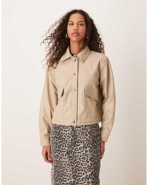 Jdy Faux Leather Jacket With Collar - Natural
