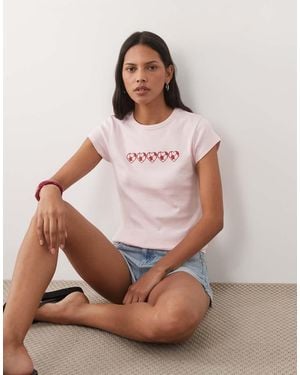 Miss Selfridge Baby Tee With Football Graphic - Pink