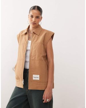 Monki Chaqueta Color Camel Ligera Utilitaria Sin Mangas De - Neutro
