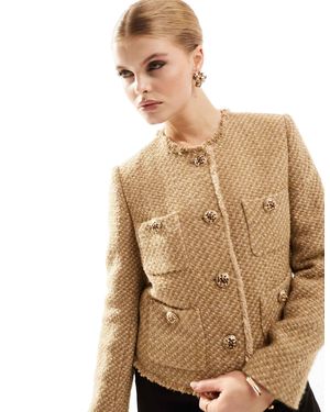 Mango Tailored Tweed Jacket - Natural