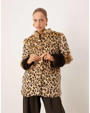 Sister Jane Malone Faux Fur Contrast Cuff Collarless Coat - Natural