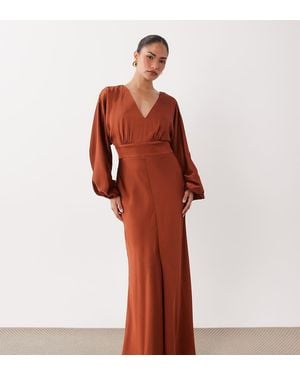 Forever New Satin V Neck Batwing Slit Front Maxi Dress - Red