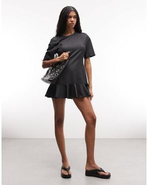 Monki Mini Dress With Ruffle Hem Detail - Black