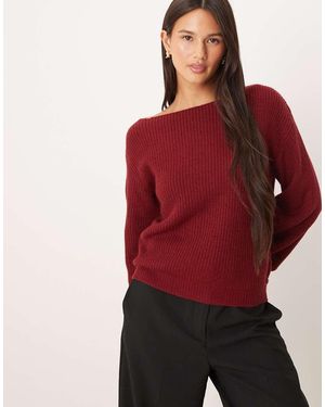 Threadbare Gebreide Trui Met Boothals En Ballonmouwen - Rood
