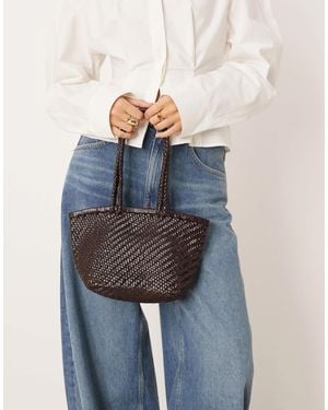 Mango Woven Leather Hand Bag - Blue