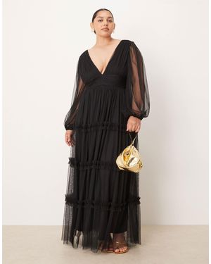 Lace & Beads Plus Boho Ruffle Maxi Dress - Black