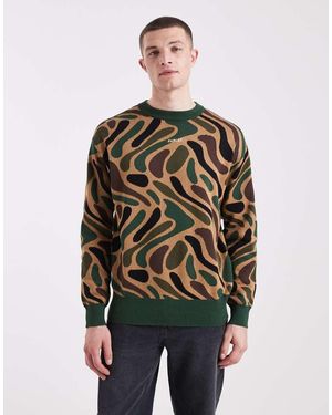 Parlez Maglione Verde E Marrone Con Stampa Mimetica E Logo - Multicolore