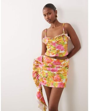 ASOS Crepe Frill Detail Gathered Mini Skirt - Orange