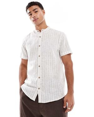 Threadbare Camisa Y Crudo A Rayas De Manga Corta Con Cuello Mao De -Neutro - Blanco