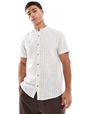 Threadbare Short Sleeve Grandad Collar Shirt - White