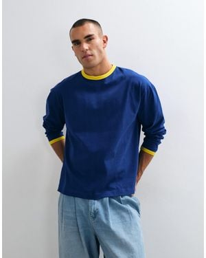 ASOS Oversize-t-shirt mit langen ärmeln und kontrastkragen - Blau