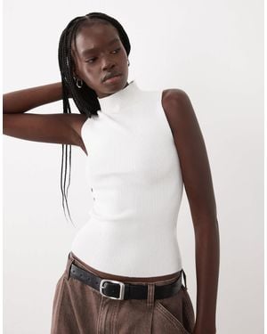 ASOS Variegated Knit Rib Sleeveless Funnel Neck Top - White