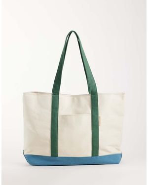 ASOS Bolso Tote Con Diseño Color Block De Lona-Blanco - Azul