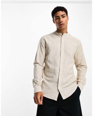 Only & Sons Linen Mix Grandad Collar Shirt - Natural