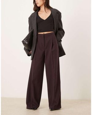 Mango Pantalones De Sastre Morado Con Pinzas Delanteras De -Rojo - Marrón