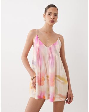 ASOS – camisole-playsuit mit abstraktem print und biesen - Pink