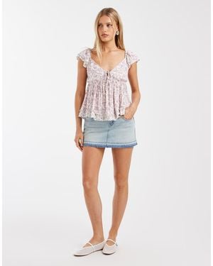 Hollister Y2k Mini Denim Skort With Frayed Hem - Blue