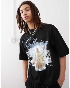 Collusion T-Shirt Squadrata Nera Con Stampa Grafica - Nero