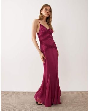 ASOS Slip Shift Lace Trim Midi Dress With Godets - Red