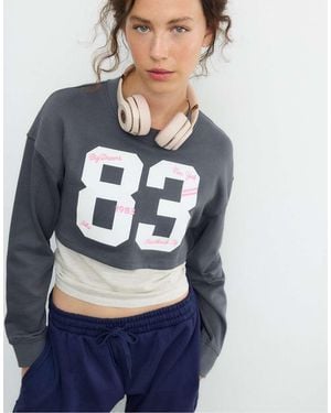 Stradivarius Combined Embroidered Sweatshirt - Blue