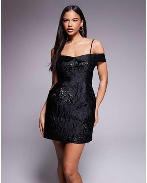 New Look Jacquard Bardot Mini Dress - Black