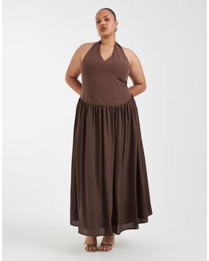 Pretty Lavish Curve – isadora – figurbetontes neckholder-maxikleid - Braun
