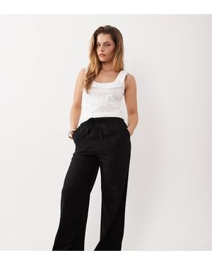New Look Linen Blend Wide Leg Trousers - Black