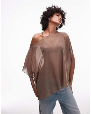 ASOS Mesh Sheer Oversized Slouchy Off Shoulder Top - Brown