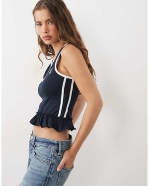 Miss Selfridge V-neck Varsity Tank With Frill Hem - Blue