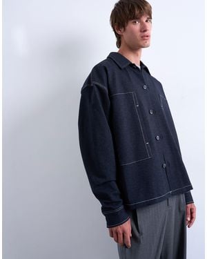 TOPMAN Denim Look Jersey Shacket - Blue