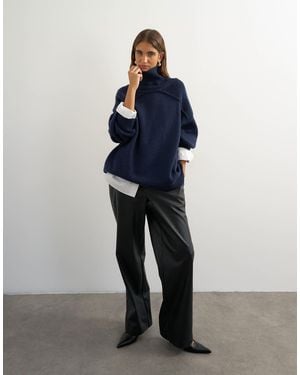 TOPSHOP Knitted Wool Blend High Neck Sweater - Blue