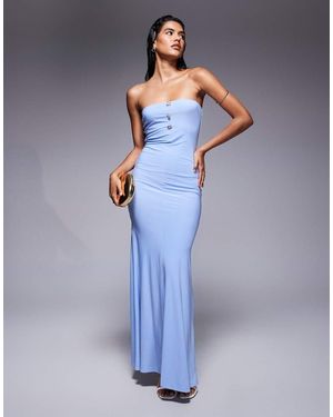 Fashionkilla Double Sculpted Slinky Bandeau Mermaid Hem Starfish Metal Detail Maxi Dress - Blue