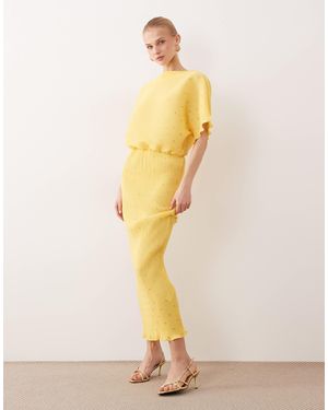 Never Fully Dressed Tilly Off Shoulder Plisse Maxi Dress - Yellow