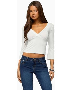 Edikted Mar V Neck Three-Quarter Sleeve Top - White