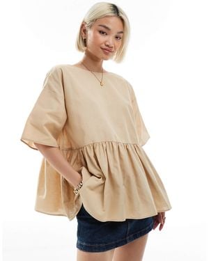 ASOS Oversized Peplum Short Sleeve Smock - Natural