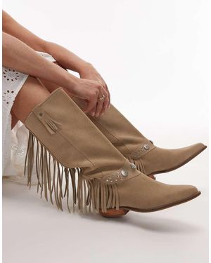 Bronx Botas Por La Rodilla Color Avena Lavado De Estilo Wéstern Con Flecos De Ante Kendr-A De -Blanco - Marrón