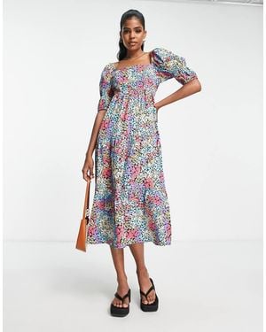 Influence Square Neck Puff Sleeve Midi Dress - White