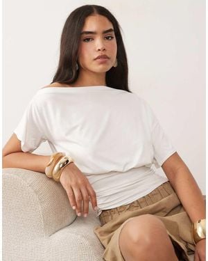 Missy Empire Soft Touch Off Shoulder Cinch Fitted Waist Top - Brown