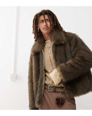 Weekday Lothar Faux Fur Jacket With Collar - Brown