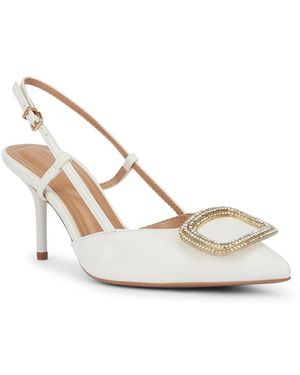 SEQWL Rhinestone Slingback Dress High Heels Stiletto With Buckle - White