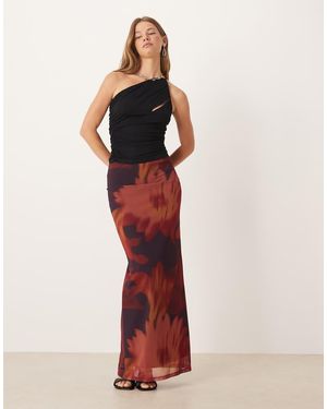 ASOS Low Rise Column Maxi Floral Print Co Ord Skirt - Red