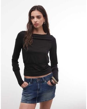 Weekday Top De Manga Larga Con Cuello Barco Y Cintura Entallada De - Azul