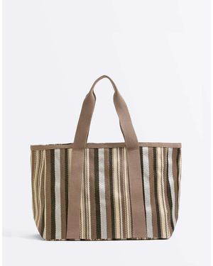 Oysho Striped Shopper Bag - Brown