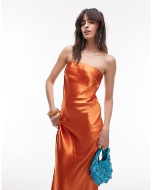 TOPSHOP Satin Bandeau Maxi Slip Dress - Orange
