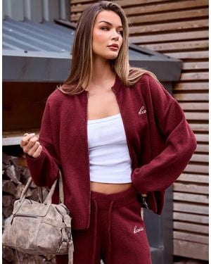 Kaiia Knitted Embroide Logo Zip Through Sweater Co-ord - Red
