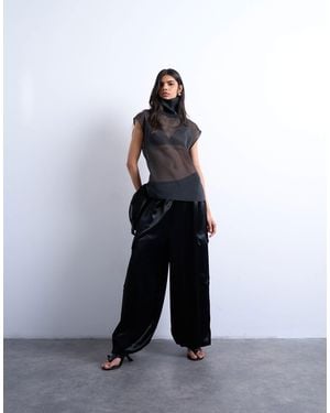 TOPSHOP Satin Cargo Balloon Trouser - Black