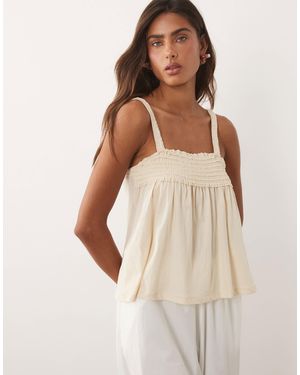 Mango 100% Cotton Ruched Flowy Top - Natural